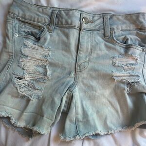 American Eagle light wash distressed denim shorts